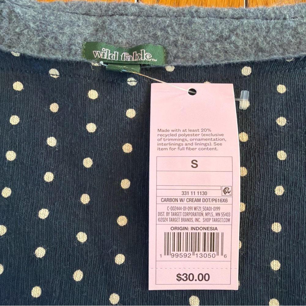 New NWT Wild Fable Navy Blue White Dot Boatneck Pocket Sweatshirt Sz Small - Picture 3 of 5